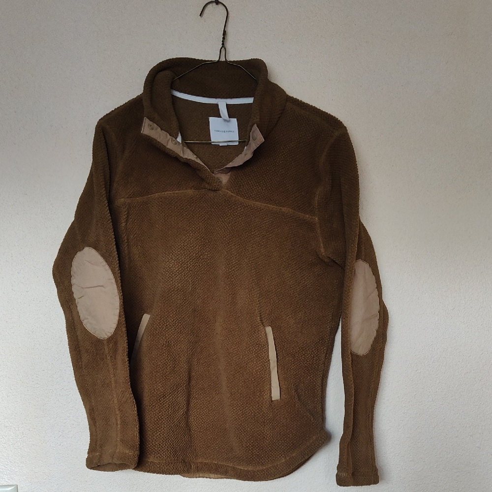 Brown Fleece Pullover with Elbow Patches